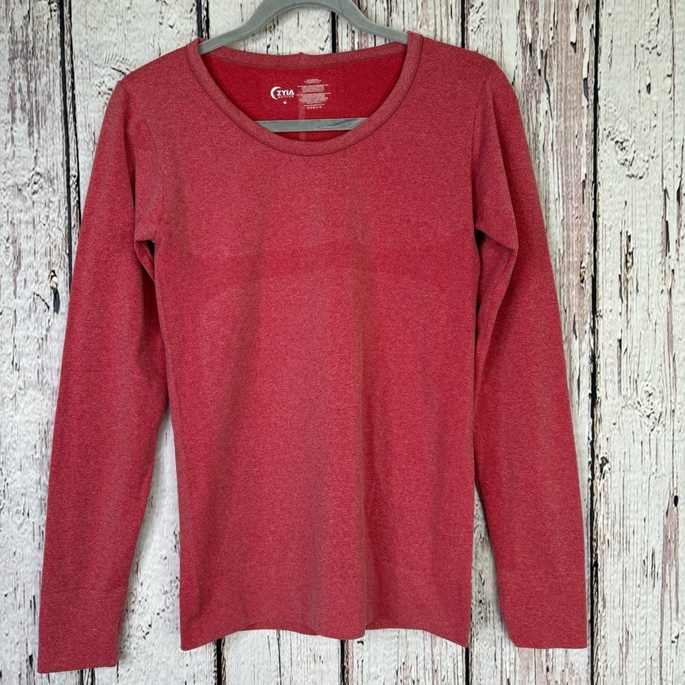 ZYIA Active Heathered Red Long Sleeve Seamless Activewear‎ Shirt Medium Pullover